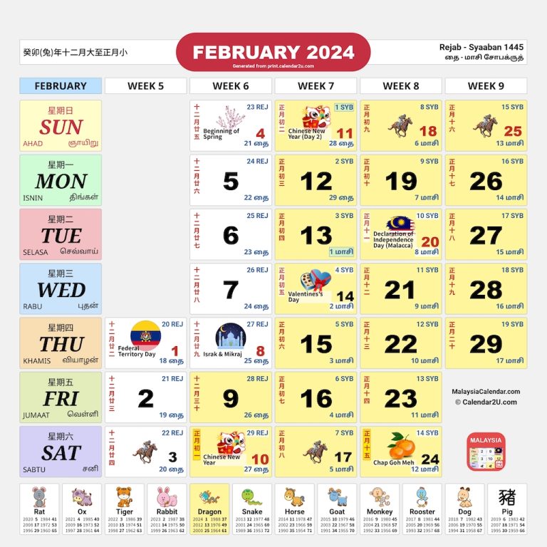 Kalendar Malaysia 2024 Kalendar Kuda Tradisional (Cuti Sekolah 2024/