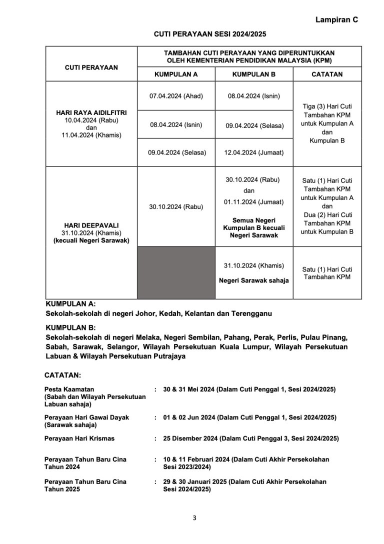 Kalender 2025 Malaysia Cuti Sekolah