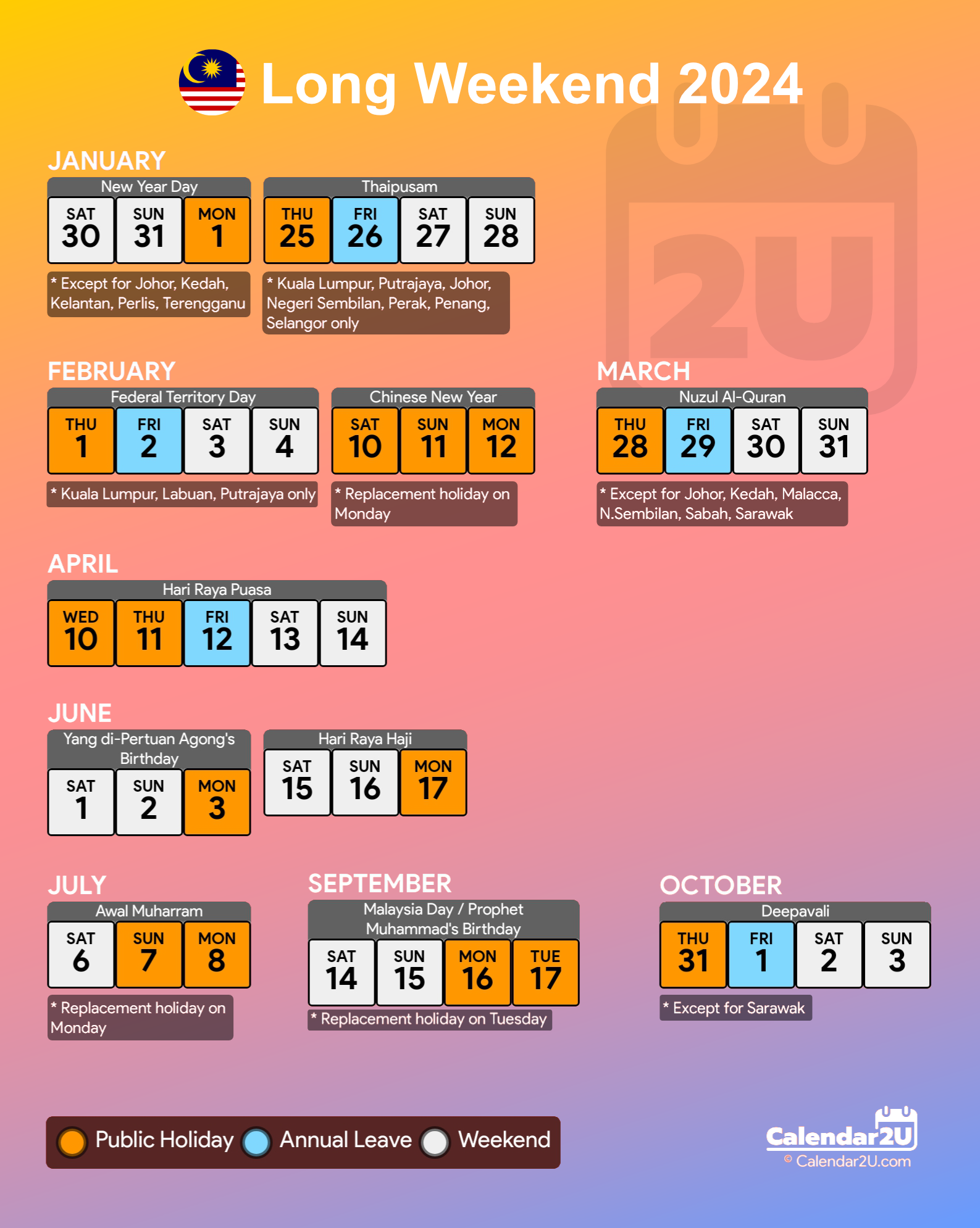 Malaysia Calendar Year 2024 (updated with School Holidays 2024/2025